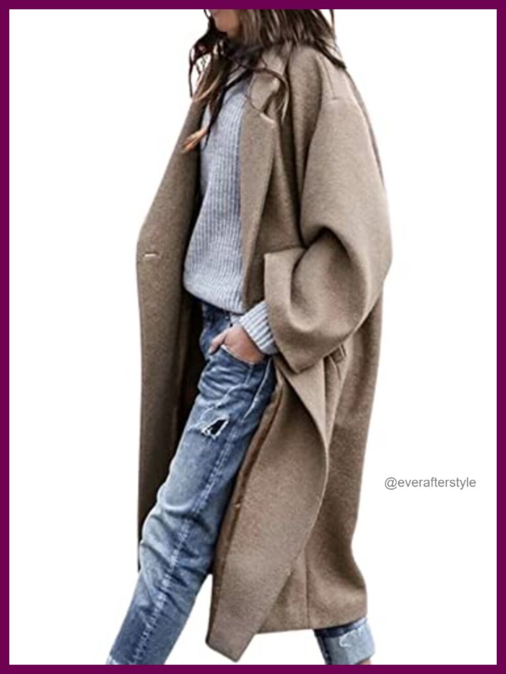 Oversized Wool Blend Notch Collar Trench Coat Midi